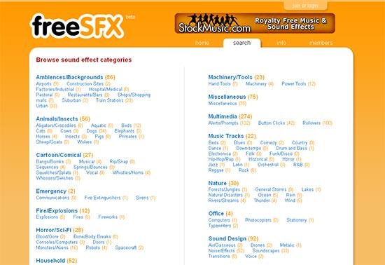 Reiche Auswahl an free Samples bei FreeSFX