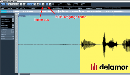 Anfang der Gesangsaufnahme im Wave-Editor bearbeiten