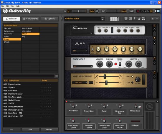 Guitar Rig 4 Kontrol Testbericht Arbeiten mit der Oberfläche beim GR4
