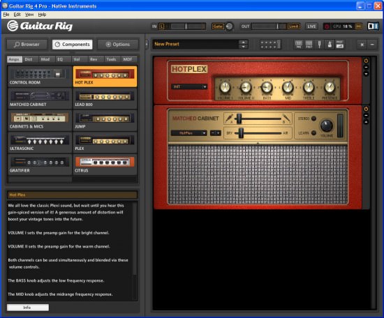 Testbericht Guitar Rig 4 Kontrol Native Instruments Infobox links unten beim Guitar Rig
