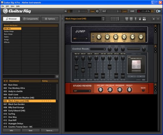 Die Presets beim Guitar Rig 4 Kontrol Die Namen der Presets beim Guitar Rig 4 Kontrol
