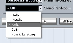 Stereo Pan Modus / Panning Law