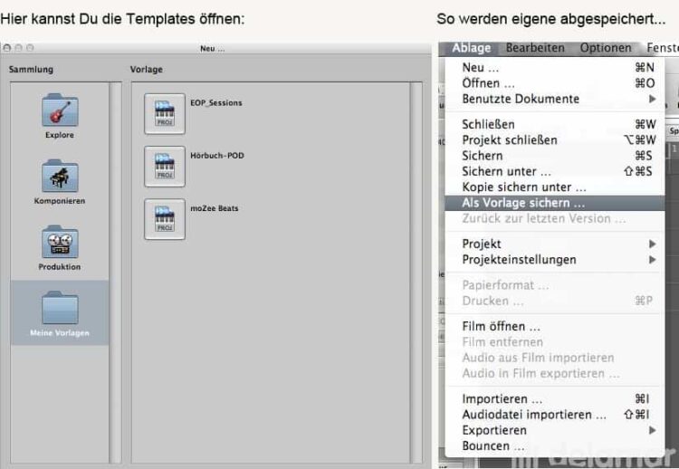 Laden und Speichern von Templates in Logic Studio und Logic Express