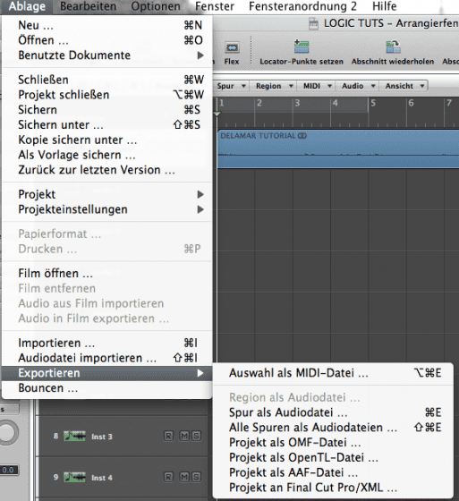 Mehrere Spuren in Logic 9 bouncen