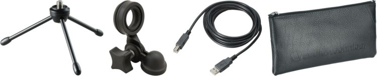 Testbericht vom Audio-Technica AT2020USB+ - Das Zubehör im Lieferumfang bei diesem USB-Mikrofon