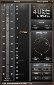 Free VST Plugins: HOFA 4U Meter, Fader & MS-Pan