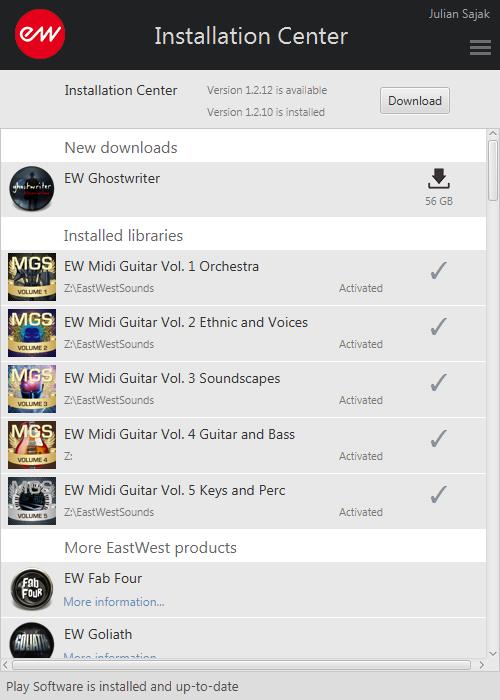 Tool für Download & Installation - EastWest MIDI Guitar Instruments Testbericht