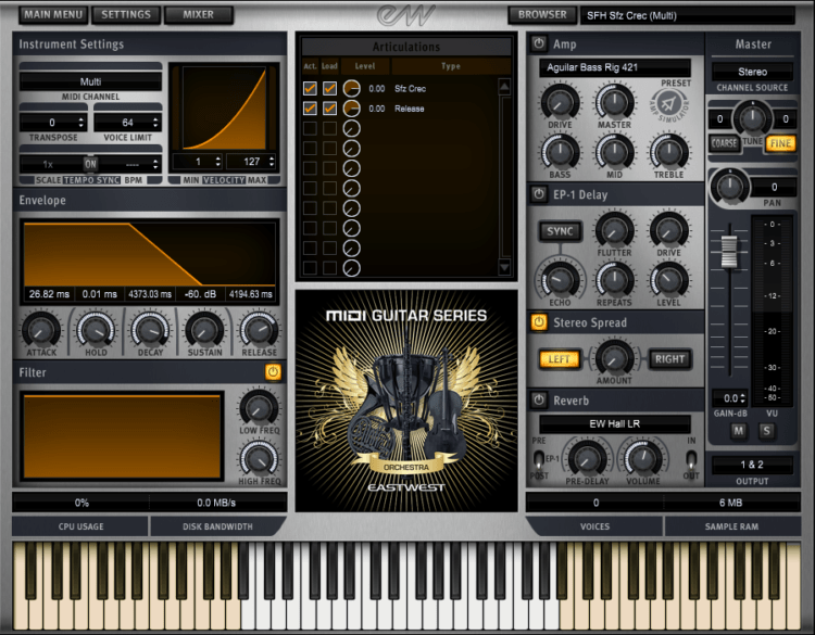 User Interface - EastWest MIDI Guitar Instruments Testbericht