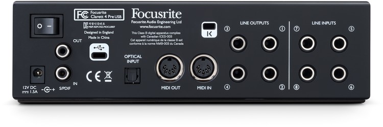 Eingänge & Ausgänge (Rückseite) - Focusrite Clarett 4Pre USB