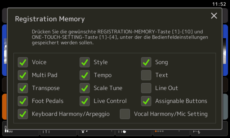 Yamaha Genos Registration Memory Info