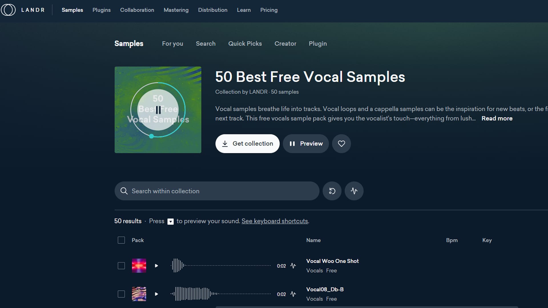 Landr 50 Free Vocal Samples