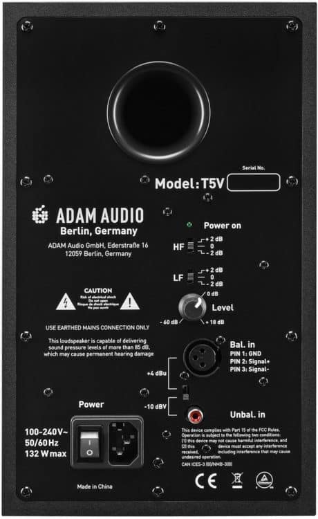 Rückseite des Studiomonitors - Adam T5V Review