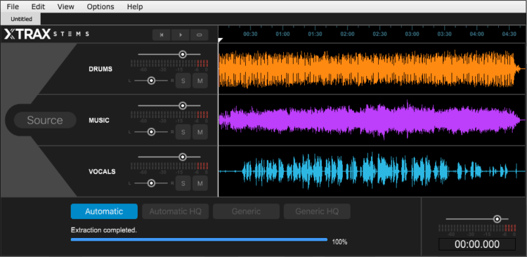 Die GUI der Software im Review: Audionamix Xtrax Stems