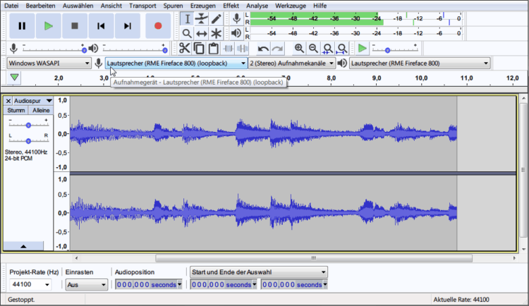 Audacity zur Audioaufnahme (»Was geräde läuft«) unter Windows