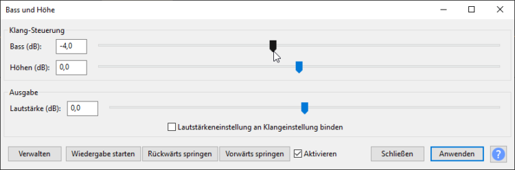 Bässe und Höhen regeln in Audacity