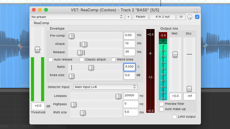 Kompressor einstellen bei Sidechain in Reaper