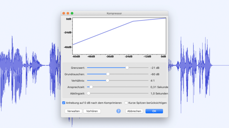Kompressor einstellen zum Podcast-Stimme verbessern