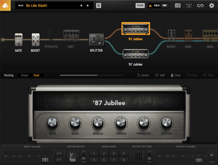 Übersichtlicher Aufbau eines Presets im Positive Grid Bias FX 2