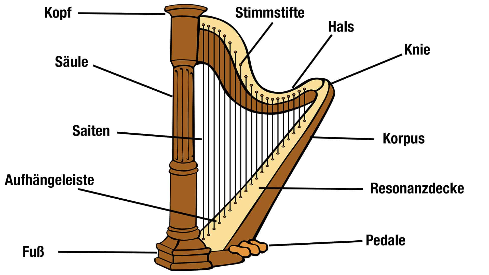 Saiteninstrumente Aufbau Harfe